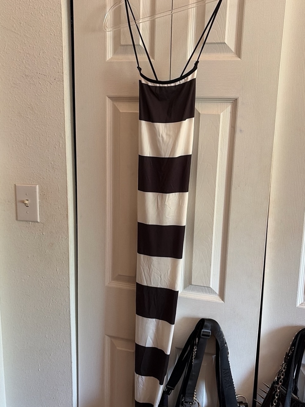 Striped Black and White Spaghetti Strap Maxi Dress